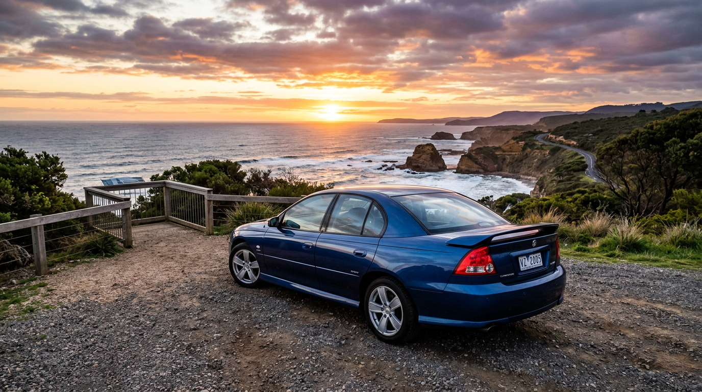 2005 Holden Commodore VZ parked on a scenic overlook